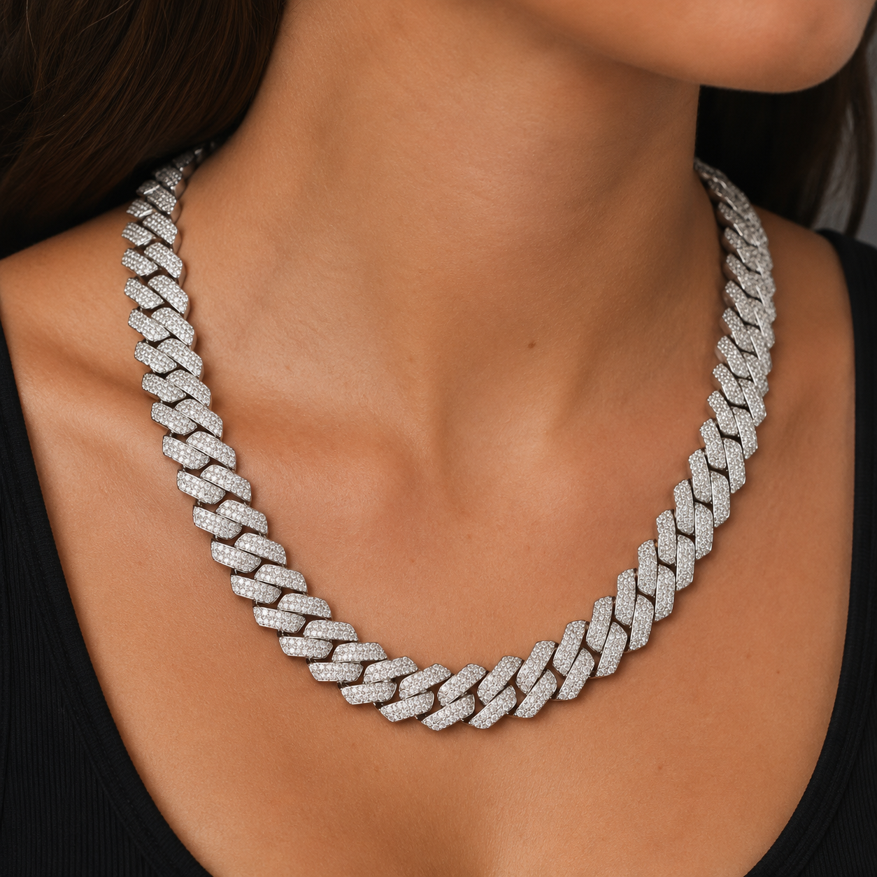 Iced out Cuban Chain – 20mm – Weissgold – Bild 4