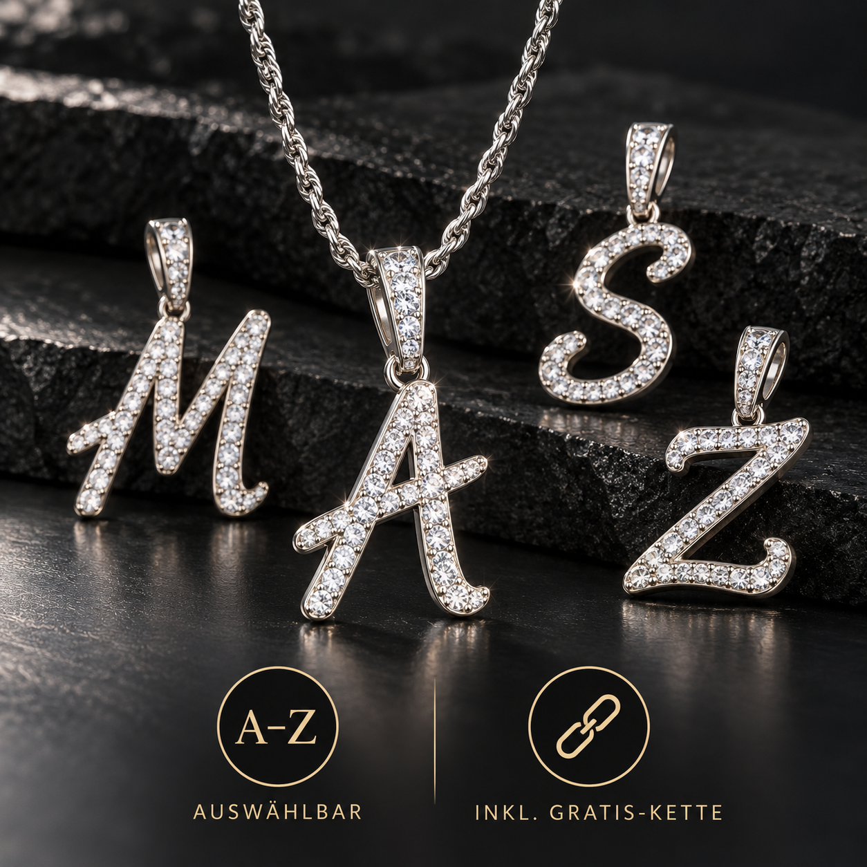 Initialen Buchstaben Anhänger - Weissgold