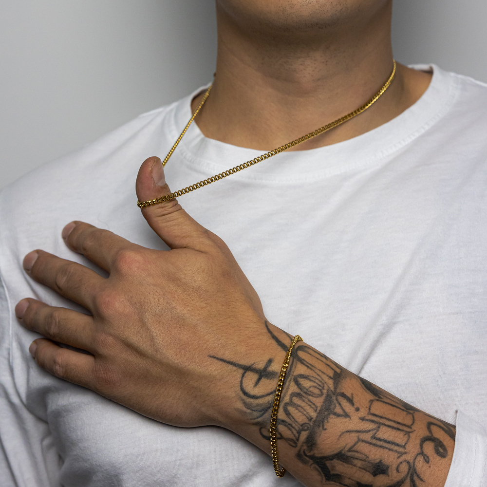 Miami Cuban Link Set - 3mm - 18k Gold – Bild 3