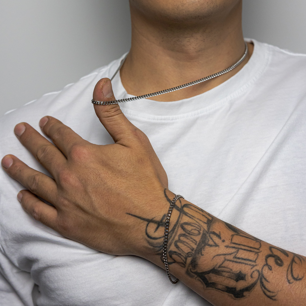 Miami Cuban Link Set - 3mm - Weissgold – Bild 3